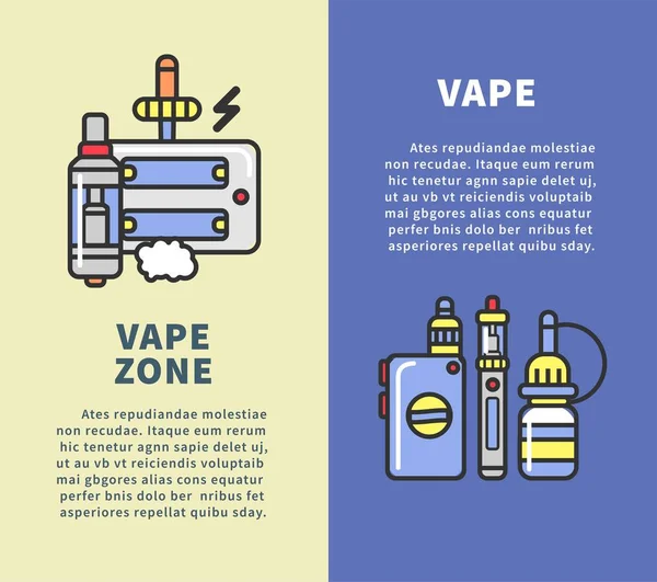 Вертикальний Плакат Вейп Зони Сучасними Пристроями Куріння Які Виробляють Пару — стоковий вектор