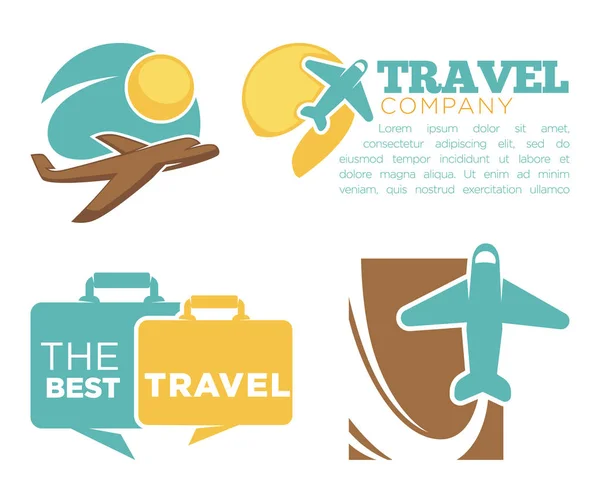 Besten Reisebüro Werbeplakat Mit Flugzeugen Und Koffer Silhouetten Und Beispiel — Stockvektor