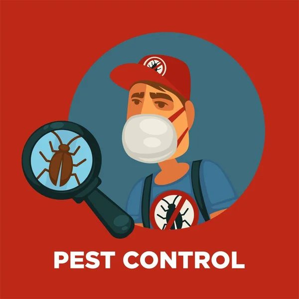 Pest Control Promotie Poster Met Mannelijke Werknemer Uniform Beschermend Gezichtsmasker — Stockvector