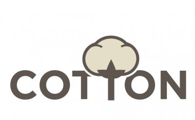 Pamuk etiketleri veya saf yüzde 100 doğal pamuk tekstil etiket için logo. Vektör izole simgesi yaprak, çiçek ve iğne iplik giyim etiketi veya Eko kumaş tasarım şablonu