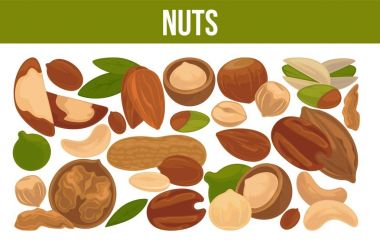 Lezzetli besleyici fındık reklam banner. Sağlıklı gıda, vitaminler ve mineraller ticari posteri tam.