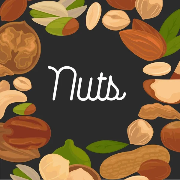 Delicioso Anuncio Nueces Nutritivas Banner Con Signo Itálico Dentro Gran — Vector de stock