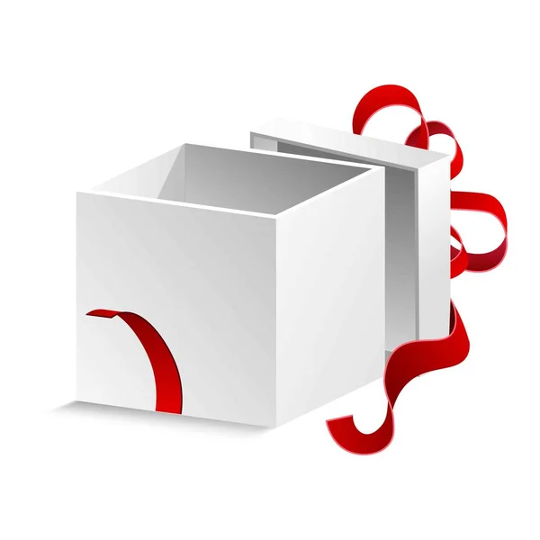 Κυβικά Δώρο Κουτί Μεταξωτή Κόκκινη Κορδέλα Που Απομονώνονται Λευκό — Διανυσματικό Αρχείο