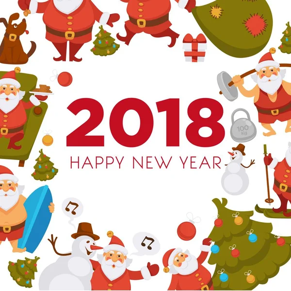 Feliz Año Nuevo Dibujos Animados Santa Celebrando Las Fiestas Tener — Vector de stock