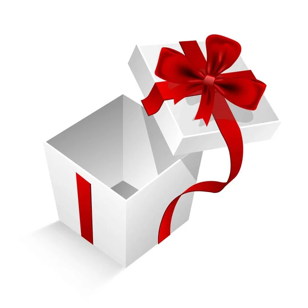 白色缎带红色丝带的立方体礼品盒 — 图库矢量图片