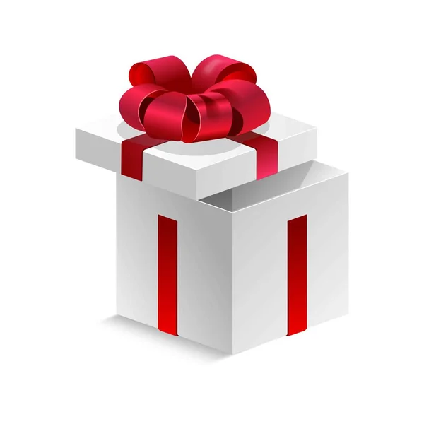 白色缎带红色丝带的立方体礼品盒 — 图库矢量图片