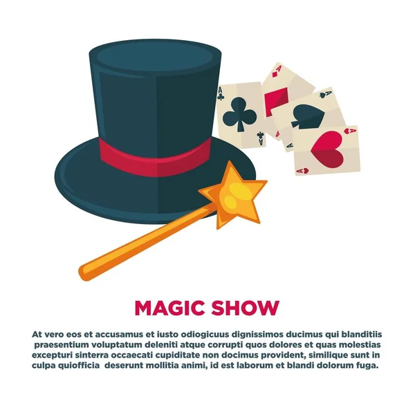 Magic Show Reclameaankondiging Vlag Met Vintage Zwarte Hoge Hoed Gouden — Stockvector