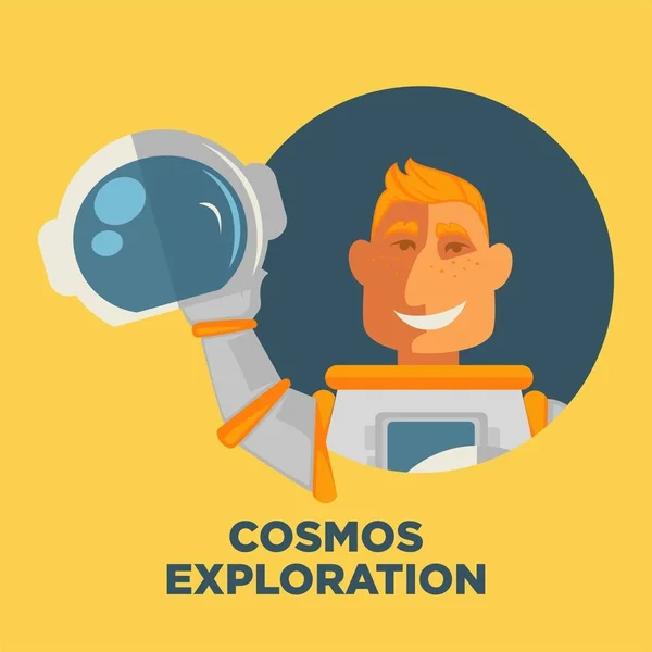 Cosmos Εξερεύνησης Promo Αφίσα Αστροναύτης Στο Κοστούμι Πίεση Που Κρατά — Διανυσματικό Αρχείο