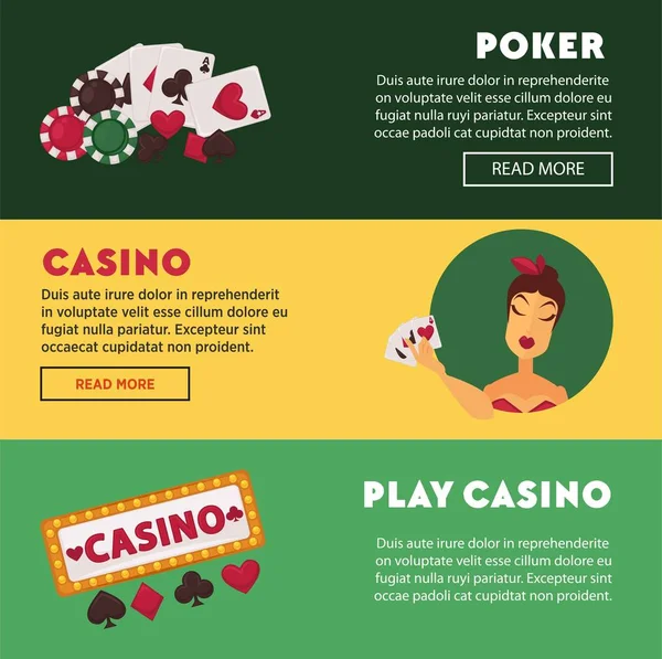 Juego Casino Póquer Promocional Carteles Internet Conjunto Con Cartas Juego — Vector de stock