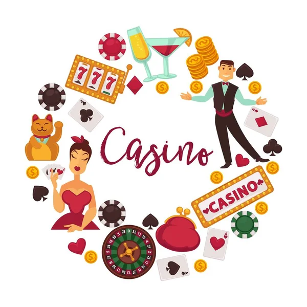 Logotipo Promocional Casino Con Croupier Elegante Jugador Femenino Equipo Juego — Archivo Imágenes Vectoriales