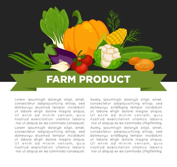 Organic Vegetables Food Poster Background Template Dietary Vegetarian Eating Vegan — Stock Vector