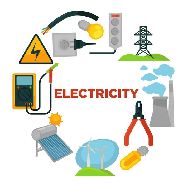 Villamos energia források és eszközök. — Stock Vector