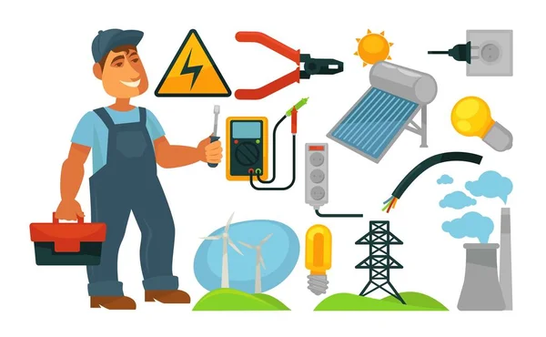 Eletricista Profissão Infográficos Modelo Cartaz Engenheiro Elétrico Reparador Eletricidade Trabalhador —  Vetores de Stock