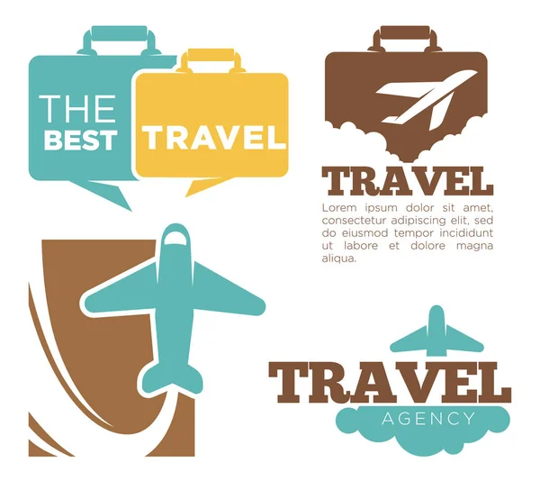 Best Travel Agency Promotional Poster Plane Suitcase Silhouettes Sample Text — Stock Vector