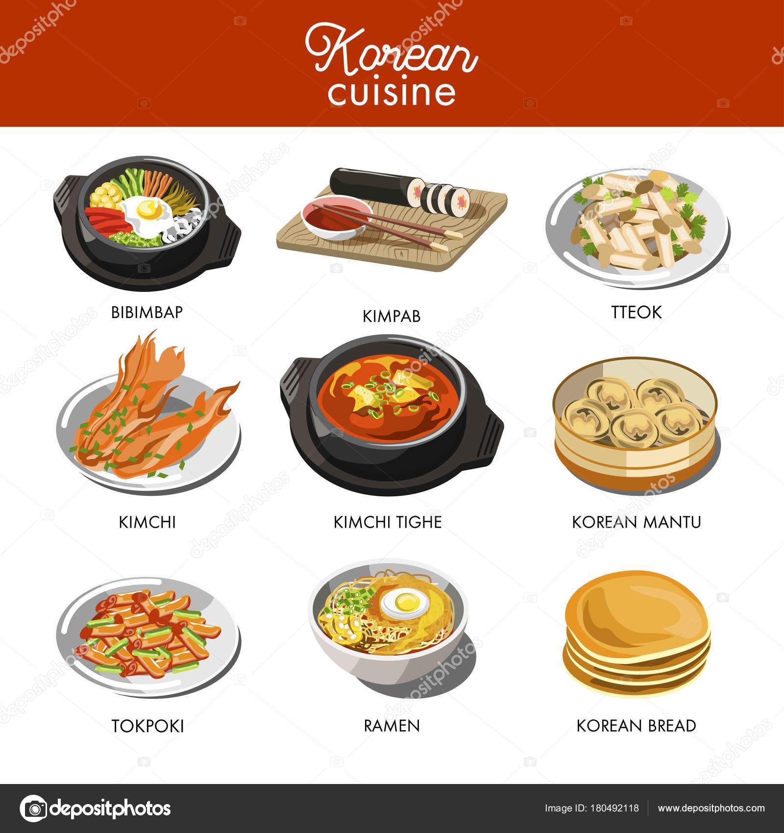 Cuisine coréenne plats traditionnels Vecteur par ©Sonulkaster 180492118