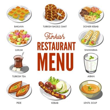 Turkish cuisine food and traditional dishes clipart