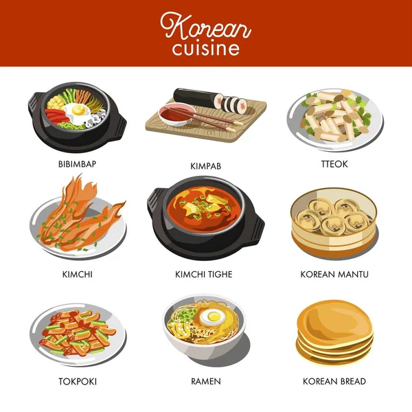 Κορεατική κουζίνα, παραδοσιακά πιάτα — Διανυσματικό Αρχείο