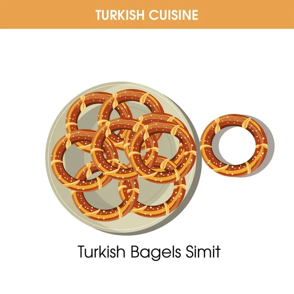Турецкие бублики Simit на тарелке — стоковый вектор