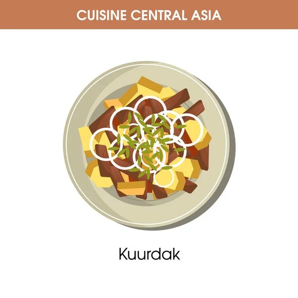 Delicioso Kuurdak en plato — Vector de stock