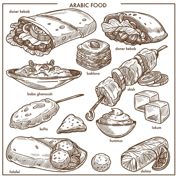 Arabische Küche traditionelle Gerichte — Stockvektor
