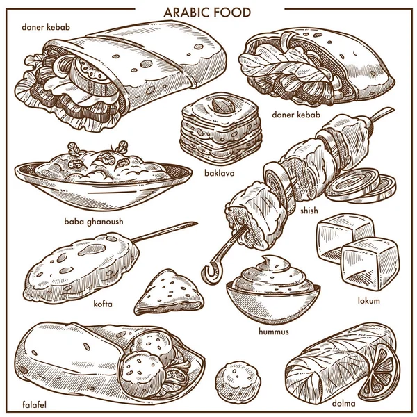 アラブ料理の伝統的な料理 — ストックベクタ