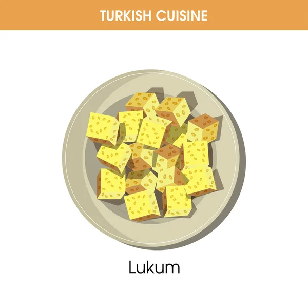 Delicioso dulce Lukum en el plato — Vector de stock