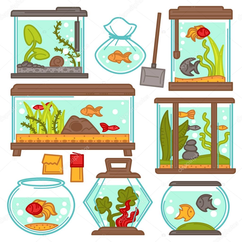 Aquariums icons set 