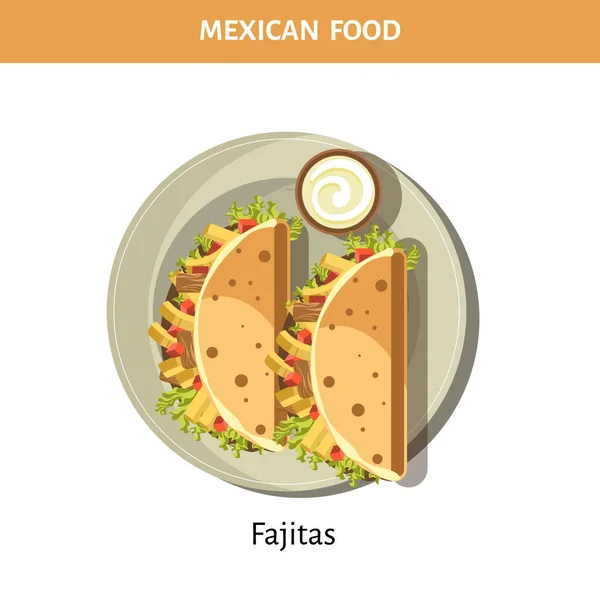 Deliciosas Fajitas Con Salsa Ajo Comida Tradicional Mexicana Aislada Ilustración — Vector de stock