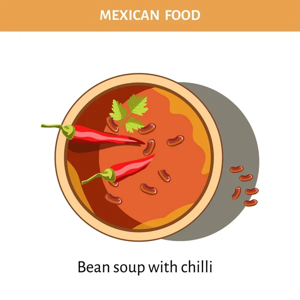Чаша Бобового Супа Чили Традиционной Мексиканской Кухни Изолированные Карикатурные Плоские — стоковый вектор