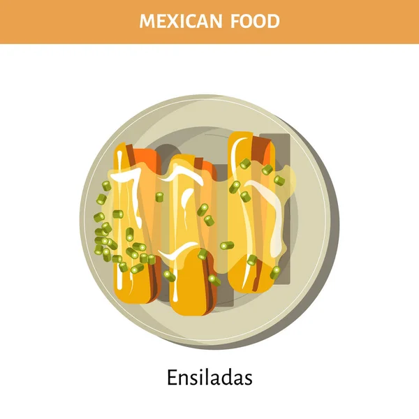 Deliciosas Ensiladas Bajo Salsa Plato Comida Tradicional Mexicana Aislada Ilustración — Archivo Imágenes Vectoriales