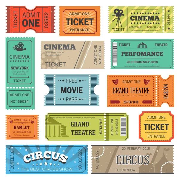 Шаблоны Оформления Билетов Кино Театра Кино Цирка Шоу Векторное Ретро — стоковый вектор