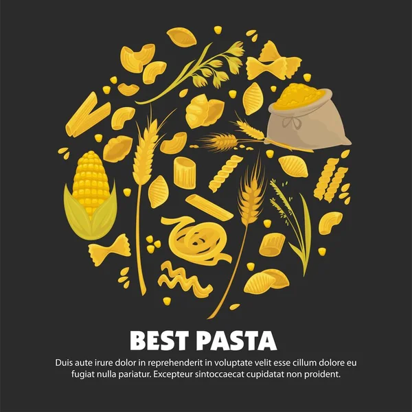Exquisite Köstliche Italienische Pasta Werbeplakat Mit Backwaren Mehl Goldenen Weizenähren — Stockvektor