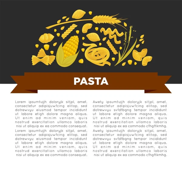 Design Cartaz Massas Para Cozinha Italiana Restaurante Macarrão Espaguete Vector — Vetor de Stock