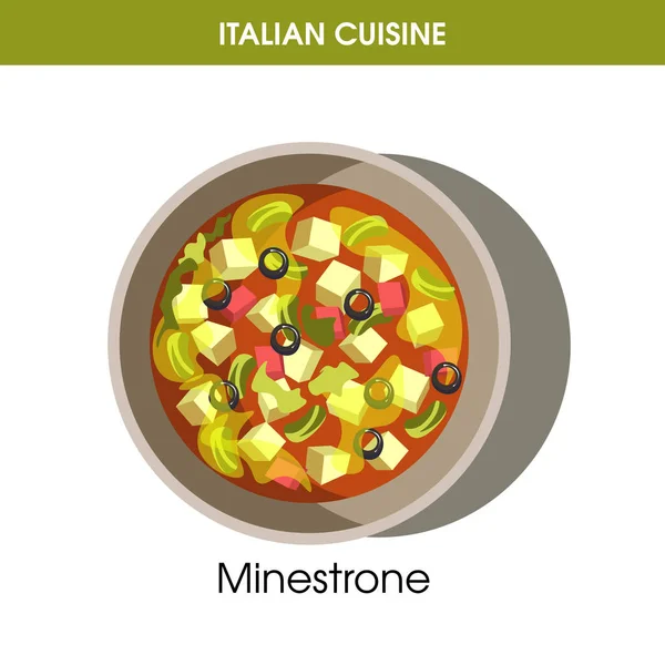 Cocina Italiana Sopa Minestrone Plato Tradicional Icono Comida Para Menú — Vector de stock