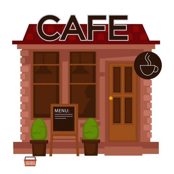 Café Façade Vecteur Plat Design Icône Isolée Bâtiment Cafétéria Avec — Image vectorielle