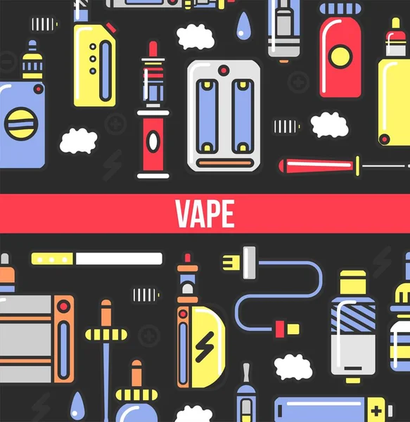 Вейп Продукти Рекламний Плакат Сучасними Пристроями Куріння Які Виробляють Пару — стоковий вектор