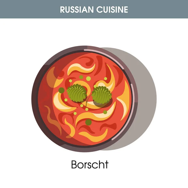 Borscht Grueso Con Hojas Laurel Cocina Rusa Ilustración Vectorial Plana — Vector de stock