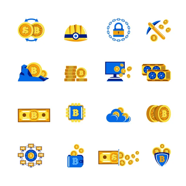 Bitcoin Minería Criptomoneda Electrónica Iconos Dinero Virtual Vector Símbolos Aislados — Archivo Imágenes Vectoriales