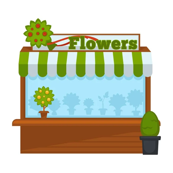 Blommor Leverantör Monter Eller Blomma Marknaden Trä Stativ Vector Isolerad — Stock vektor
