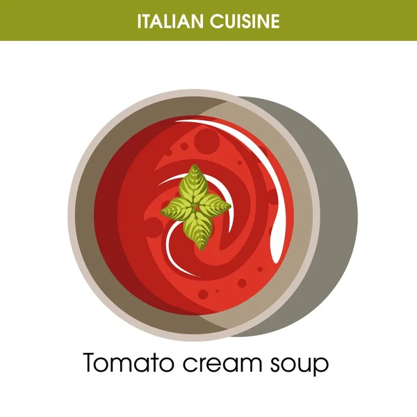 Cucina Italiana Zuppa Crema Pomodoro Piatto Tradizionale Icona Alimentare Menu — Vettoriale Stock