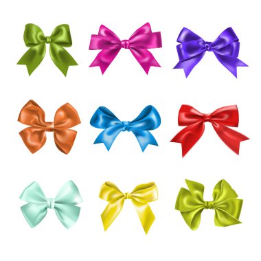 Set of colorful gift bows with ribbons
