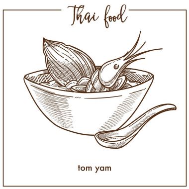 Tom yam Tay gıda tahta kaşıkla derin kapta