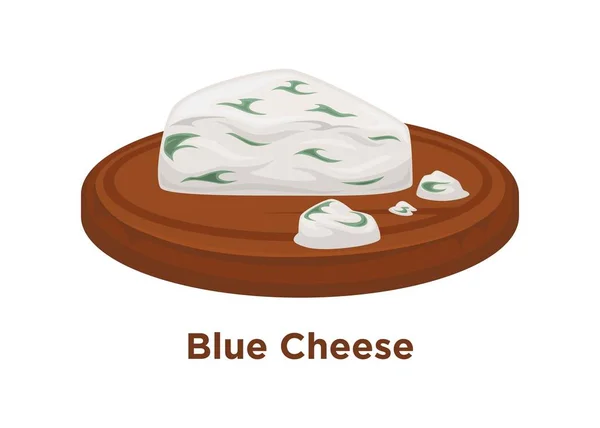 Exquisita Pieza Triangular Queso Azul Caro Bandeja Madera Redonda Lisa — Vector de stock