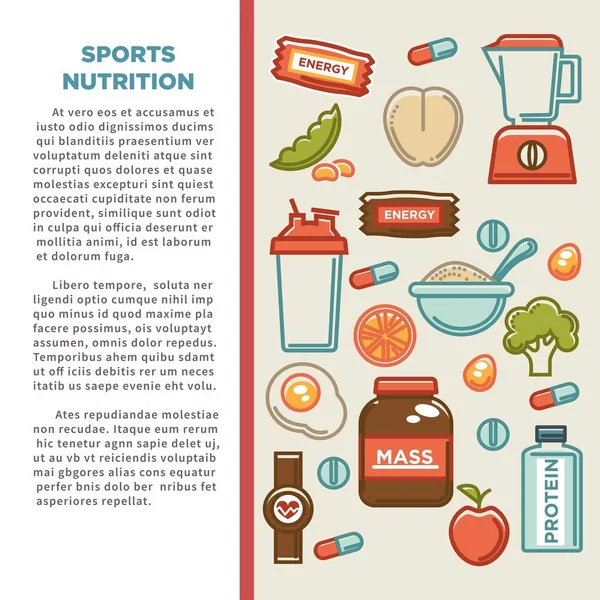 Fitness Élelmiszer Sport Egészséges Táplálkozás Élelmiszer Táplálkozás Plakát Poszter — Stock Vector