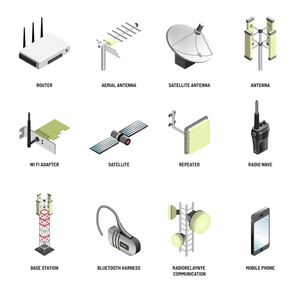 Dispositivos Comunicación Digital Conexión Inalámbrica Internet Transmisión Multimedia Datos — Vector de stock