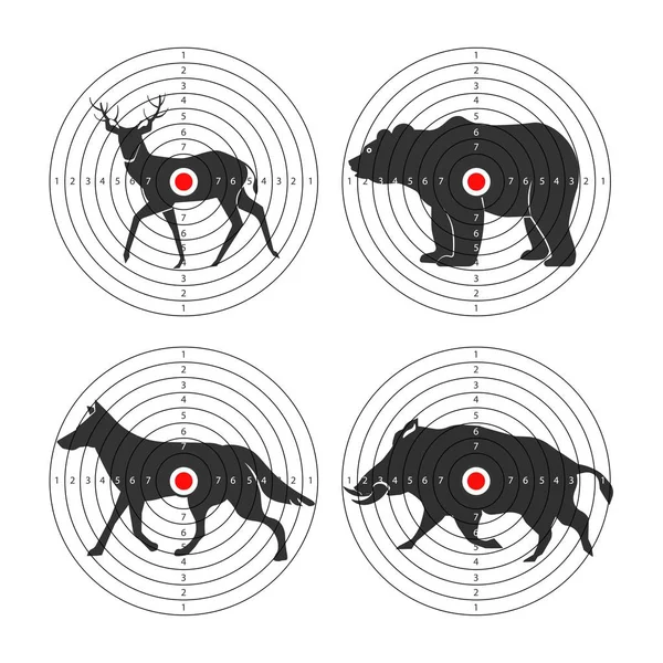 Jacht Dieren Doelstellingen Pictogrammen Voor Hunt Schieten Opleiding — Stockvector