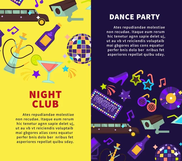 Night Club Dance Party Flat Poster — Stock Vector