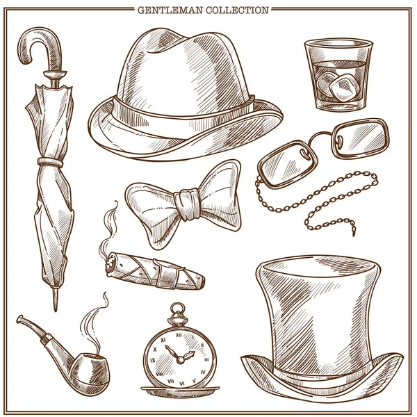Gentleman Clothes Accessories Sketch Icons Collection — Stock Vector