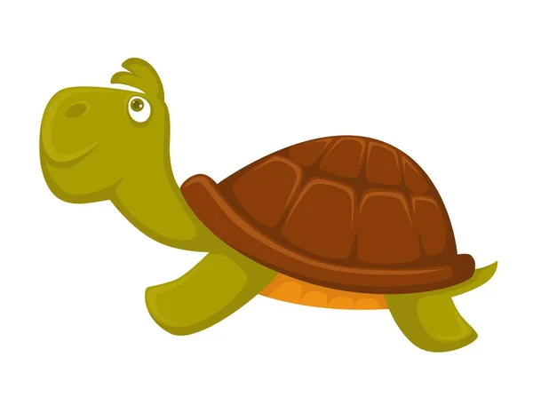 Plantilla Diseño Plano Tortuga Dibujos Animados Aislada Sobre Fondo Blanco — Vector de stock