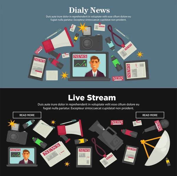 Daily News Živý Stream Promo Internetu Plakáty Moderní Digitální Zařízení — Stockový vektor
